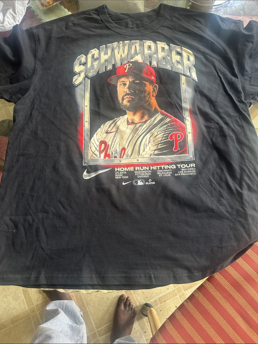 Nike Black Short-Sleeve Phillies Schwarber Graphic Tee with Red Accents